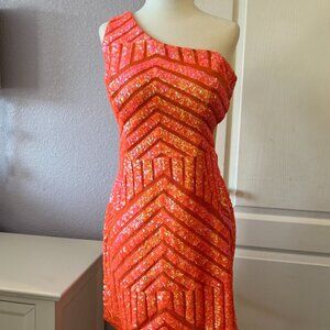 Jovani Orange One-Shoulder Mini Dress